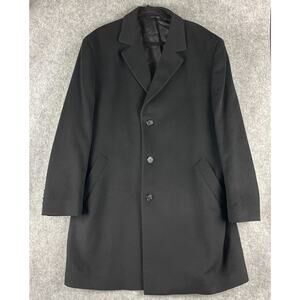 Jos A Bank Overcoat Mens 44R Black Wool Camelhair Silk Classic Long Coat Classic